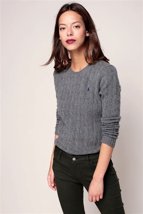 pull long brodé gris chine ralph lauren